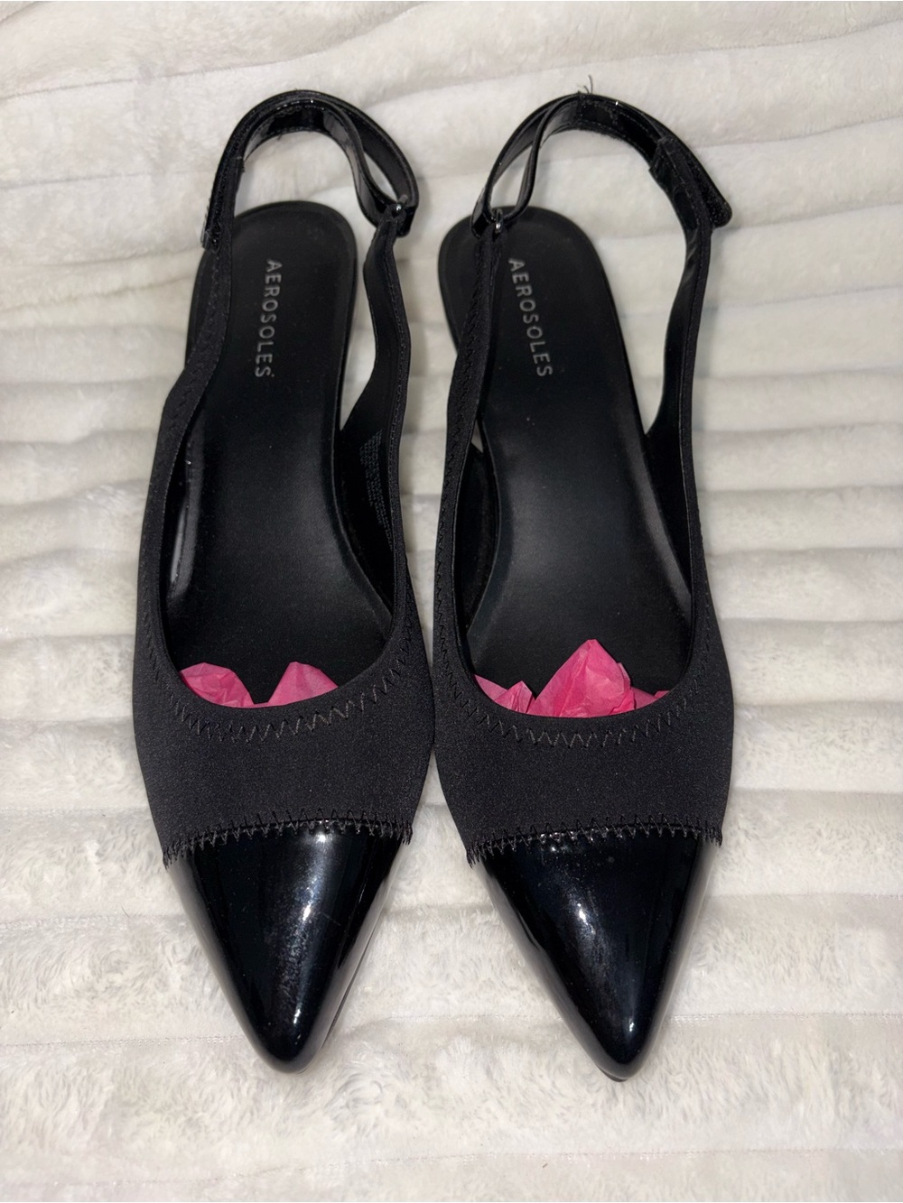 AEROSOLES Black Pointed Toe Slingback Mules 10M